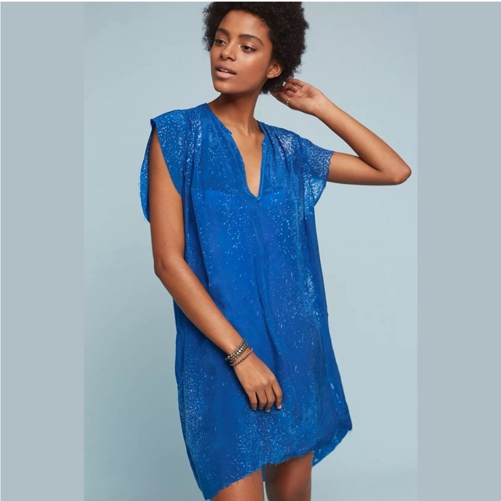Anthropologie by Love Tanjane Nico Tunic Dress in Tie Dye Blue Small